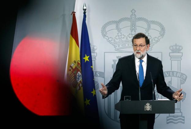 El presidente del Gobierno, Mariano Rajoy, durante una intervención en la Moncloa. :: óscar del pozo / afp/