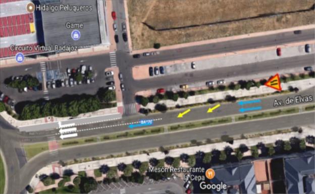 Corte en la avenida de Elvas por la obra para crear un tercer carril de giro