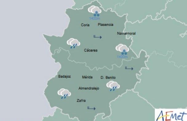 La Aemet activa el aviso amarillo por nevadas en el norte de Extremadura para el sábado