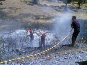 Voluntarios de Villanueva del Fresno en una intervención. ::
CEDIDA/