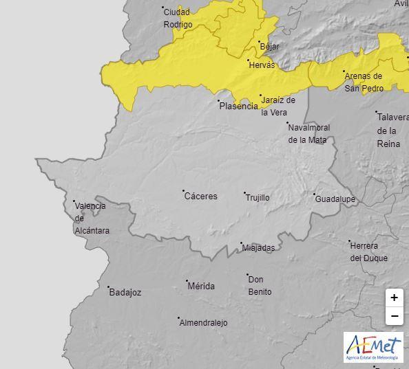 Alerta amarilla por lluvias en el norte de la provincia de Cáceres