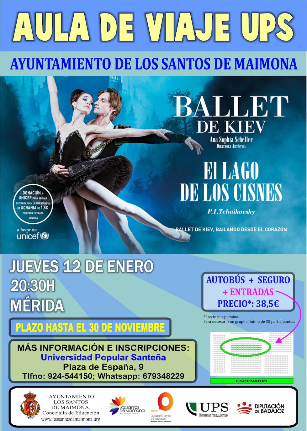 Cartel del viaje a Mérida para ver el Ballet del 'Lago de los Cisnes'