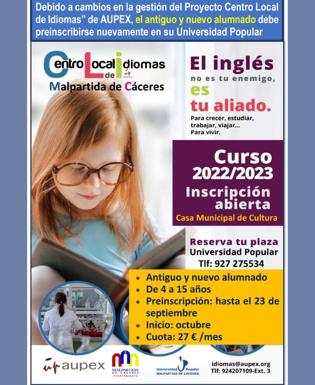 Abierto el plazo de inscripción para el Centro Local de Idiomas de Malpartida de Cáceres