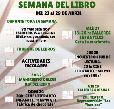 Cartel de las actividades para la Semana del Libro en Valverde de Leganés/Ayuntamiento