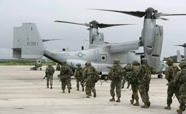 Embarque de marines americanos de una aeronave 'Osprey'. /Archivo