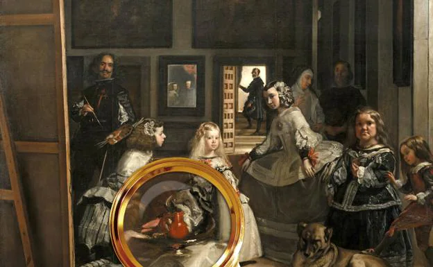 'Las meninas', de Velázquez, y detalle del búcaro./HOY