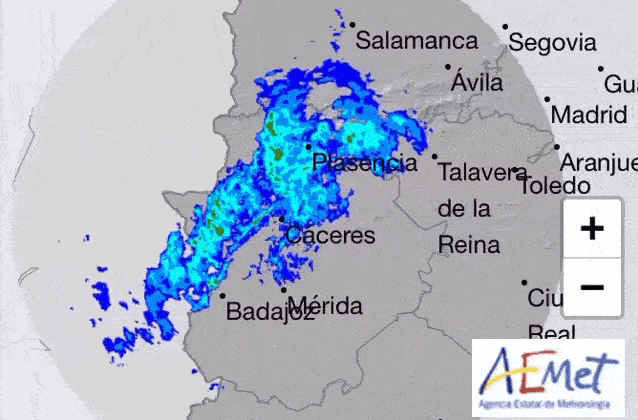 Imagen radar Aemet del paso del frente sobre la comarca.