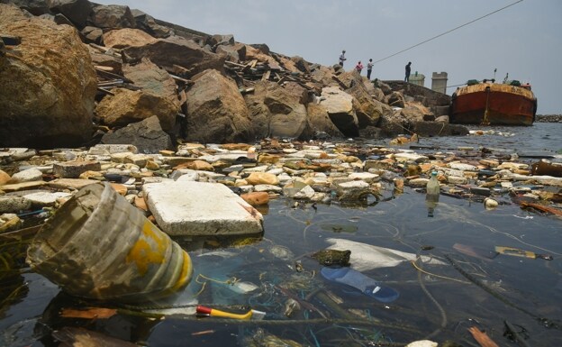 Plastics in the water in India.