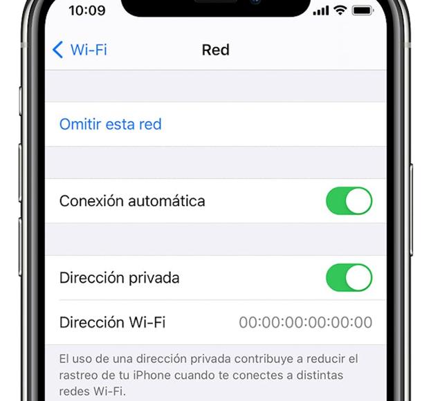 Configuración de direcciones privadas en iOS.